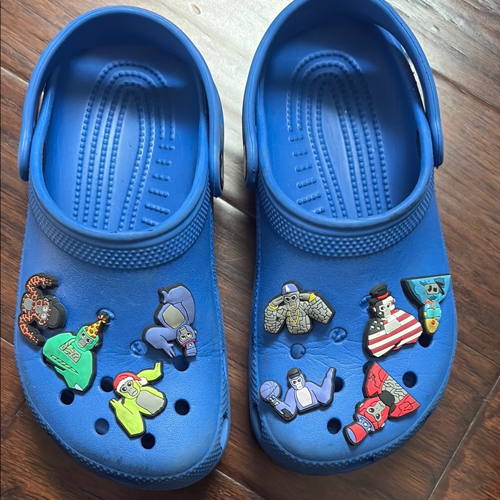 Kids Blue Clogs with gorilla tag Charms